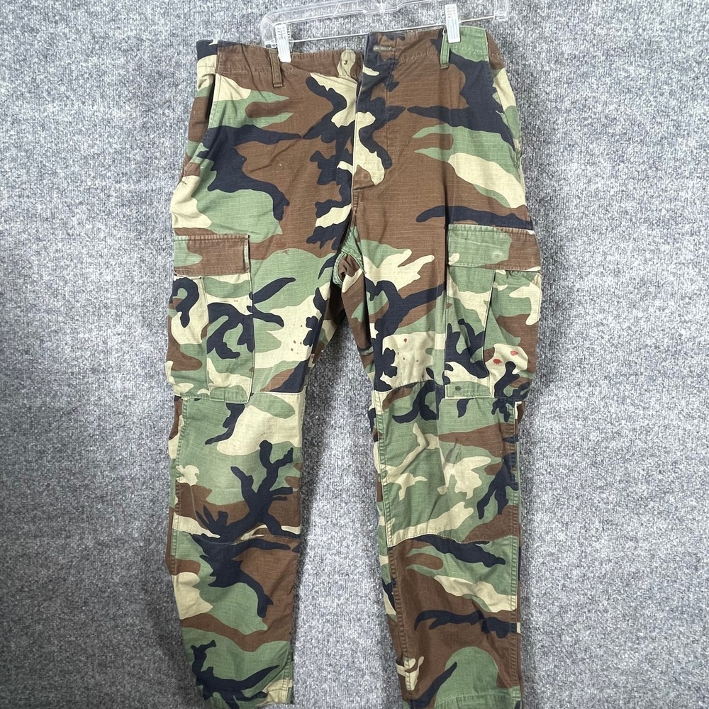 Military Trousers Mens M 34x32 Camo Hot Weather Woodland Cargo Pants Double Knee